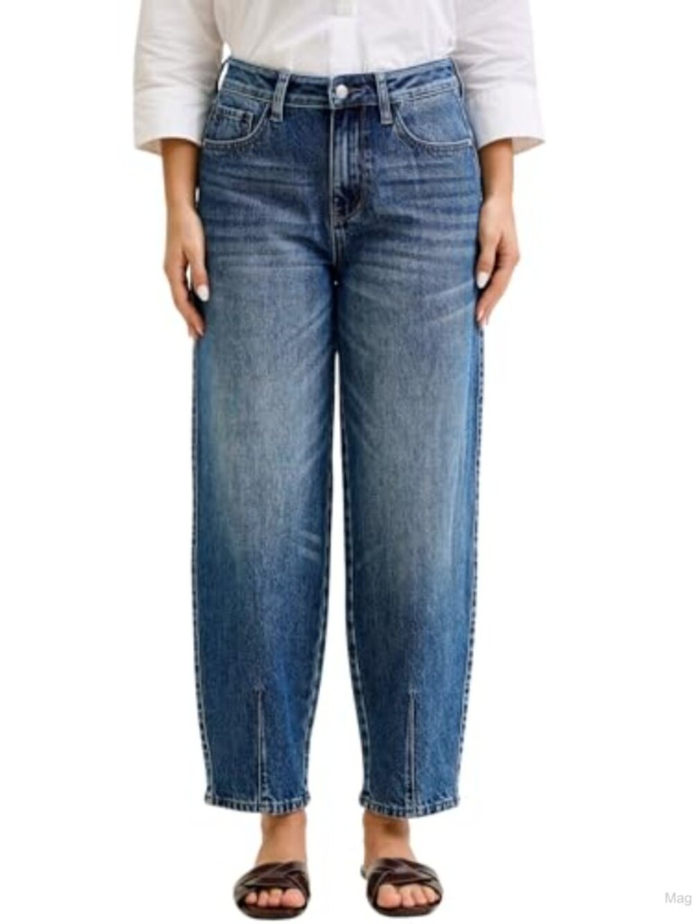 High Waisted Rigid Magic Barrel Jeans Dart Detail Stretch Cotton
